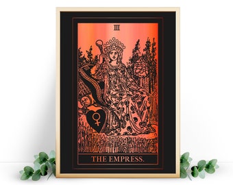 The Empress Tarot Print on Black. The Empress signifies fertile energy, fertility and pregancy. Fertility, IVF Tarot Poster.