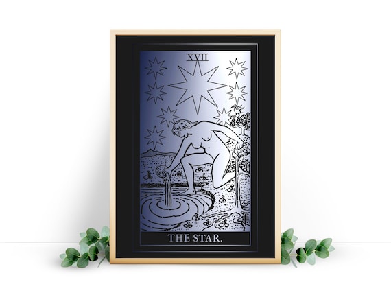 The Star Tarot Card Print. Tarot Poster foiled on a black cardstock.