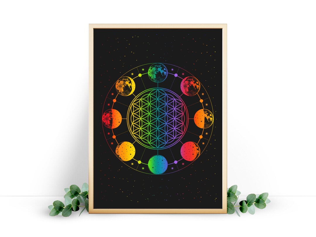Flower of Life Print - Foil Print on a Black Cardstock. Gold, Rose Gold ...
