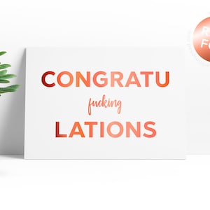 Carte drôle de nouvel emploi - Carte de départ impoli | CONGRATU (putain) LATIONS feuille d'or | Carte d'adieu pour collègue, félicitations amusantes