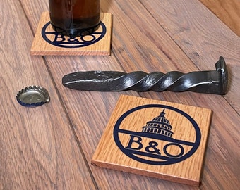 Montaña rusa del ferrocarril - B&O - Ferrocarril de Baltimore y Ohio - Montaña rusa de roble - Posavasos de madera - Logotipo del ferrocarril - Regalo del ferrocarril - Regalo del día del padre