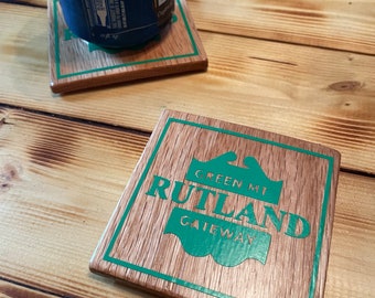 Rutland - Ferrocarril de Rutland - Montaña rusa del ferrocarril - Logotipo del ferrocarril - Regalo del ferrocarril - Posavasos de madera - Decoración del ferrocarril - Conjunto de posavasos