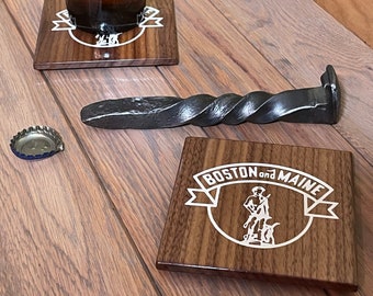 Posavasos de ferrocarril - B&M - Boston y Maine - Ferrocarril de Boston y Maine - posavasos de madera - Posavasos de nogal - logotipo del ferrocarril - regalo del día de los padres