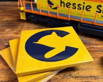 Railroad coaster - Chessie System - Yellowheart - Wooden coaster - Railroad logo coaster - Yellowheart - Fathers day - Railroad gift