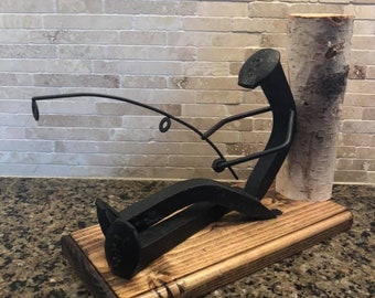 Railroad bookend - Bookend - Fishing bookend -Fishing - Railroad spike bookend - Birch - Figure bookends - Railroad decor - Fathers day gift