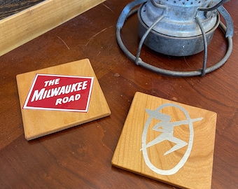 Milwaukee Road Railroad Coasters - Milwaukee Road Railroad - Railroad coasters -Wooden Coasters -Railroad gift