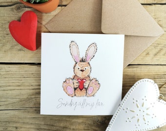 Sending all my love card, greetings card, Thinking of you card, Cute bunny card, Kraft Envelope, Biodegradable sleeve