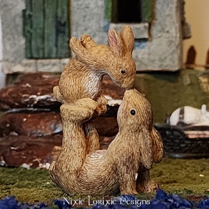 Fairy Garden or Terrarium Bunnies Nose to Nose