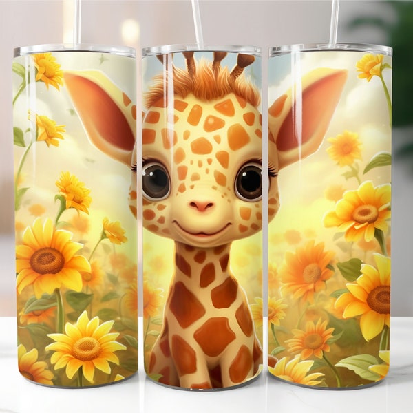 Baby Giraffe Tumbler Wrap for Kids Girls Mom Teacher Giraffe Sublimation Tumbler Design PNG 20oz 30oz Tapered Sublimation Template Digital