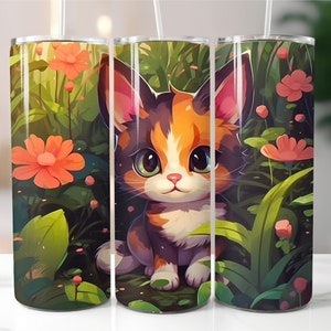 Cute Cat 20 oz and 30 oz Skinny Tumbler Sublimation Design, Cute Tumbler Wrap for Kids, Straight and Tapered Instant Digital Download