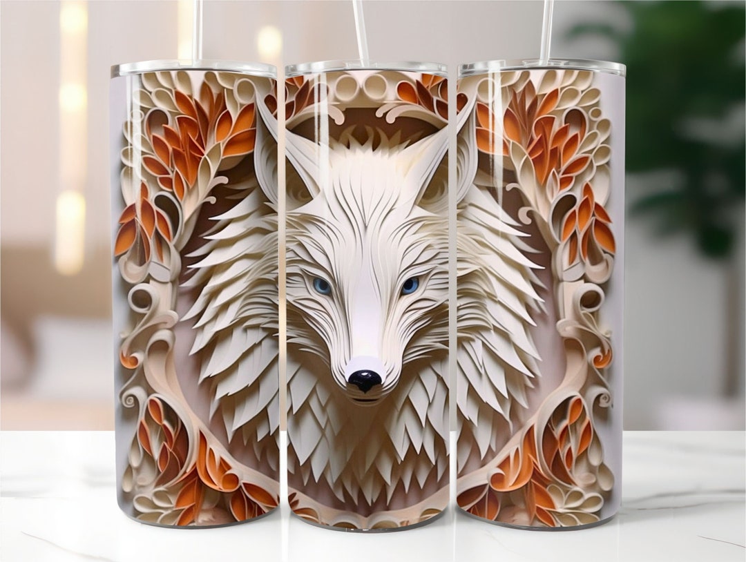 3D White Fox Head Tumbler Wrap 20oz Skinny Tumbler Sublimation Designs ...