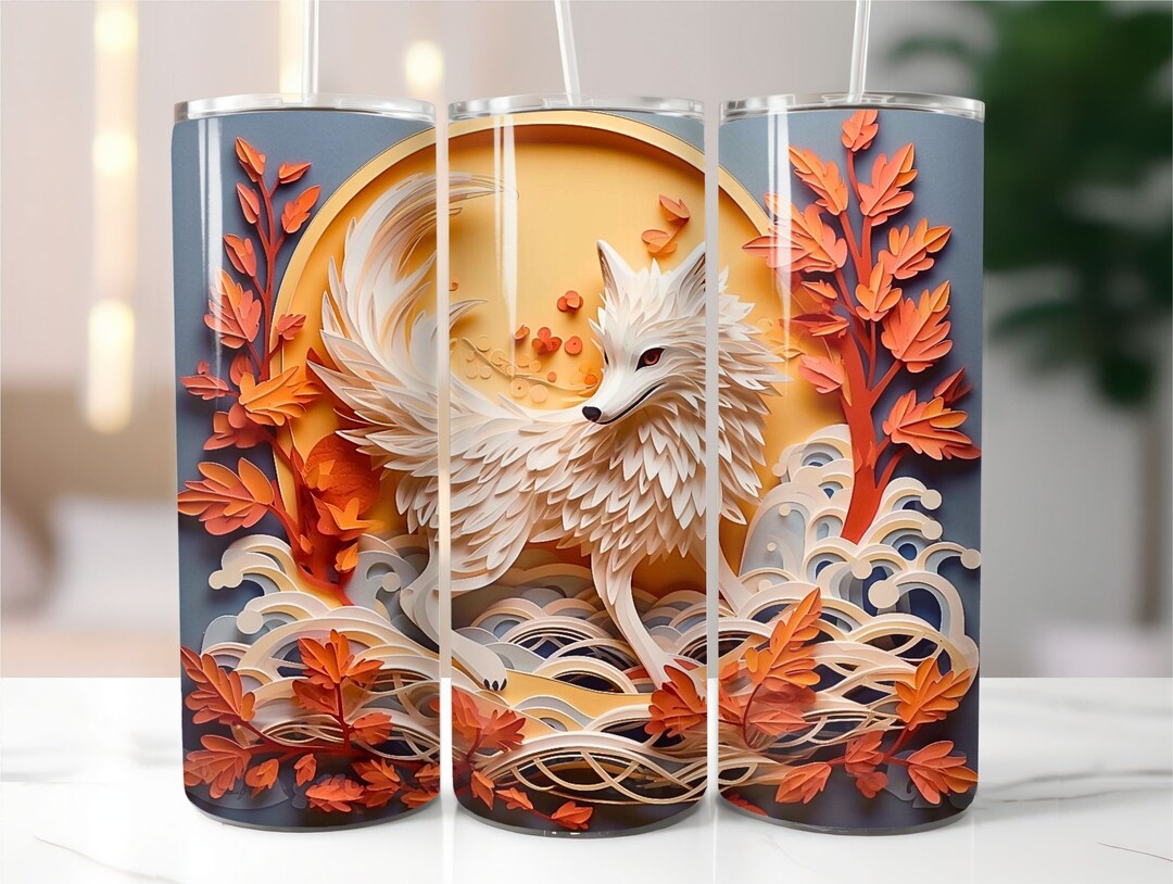 3D Arctic Fox Tumbler Wrap for Kids Art Teacher Fox Lover 20 Oz and 30 ...