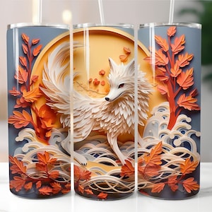 3D Arctic Fox Tumbler Wrap for Kids Art Teacher Fox Lover 20 oz and 30 oz Skinny Tumbler Sublimation Designs Template PNG Straight Tapered
