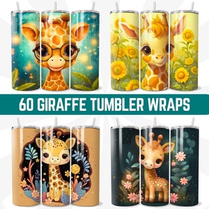60 Giraffe Tumbler Wrap, Giraffe Tumbler PNG, Giraffe Tumbler Design Sublimation Templates 20oz 30oz Skinny Straight Tapered Digital Bundle