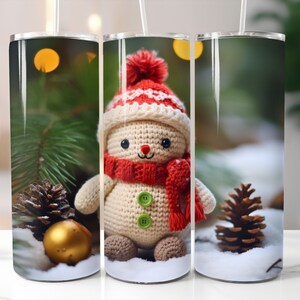 Knit Crochet Snowman Christmas Tumbler Sublimation Design, Cute Christmas Tumbler Wrap, 30oz and 20oz Skinny Tumbler Straight and Tapered