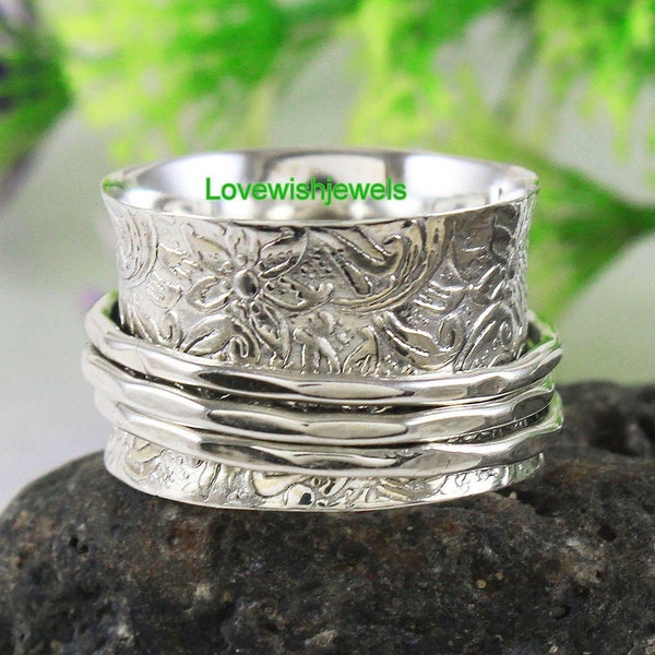 Textured Sterling silver ring,Meditation ring,Silver spinner ring, spinner band, Spin ring,Fidget ring, Statement ring,Silver jewelry