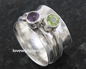 Astonishing spinner ring, Peridot Amethyst gemstones ring, Worry Ring,spinning ring, Fidget ring, Silver ring, wishing ring, silver jewelry