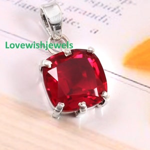 Red Mozambique Ruby Pendant, Cushion Ruby Stone Pendant, 925 Sterling Silver Pendant, Boho Locket Pendant, Red Ruby Gemstone, Silver Jewelry