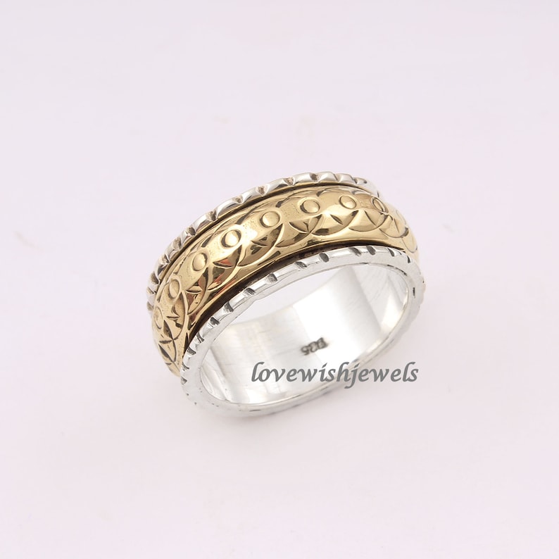Anxiety ring silver ring Yellow spinner ring Spinning ring Vintage look meditation ring Silver jewelry Spinner band Fidget ring
