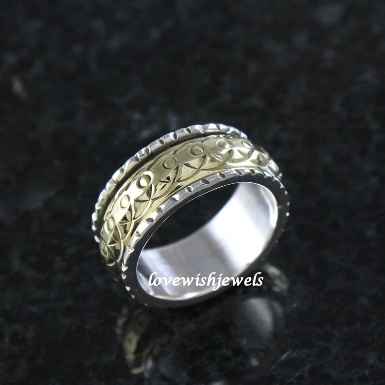 Anxiety ring silver ring Yellow spinner ring Spinning ring Vintage look meditation ring Silver jewelry Spinner band Fidget ring