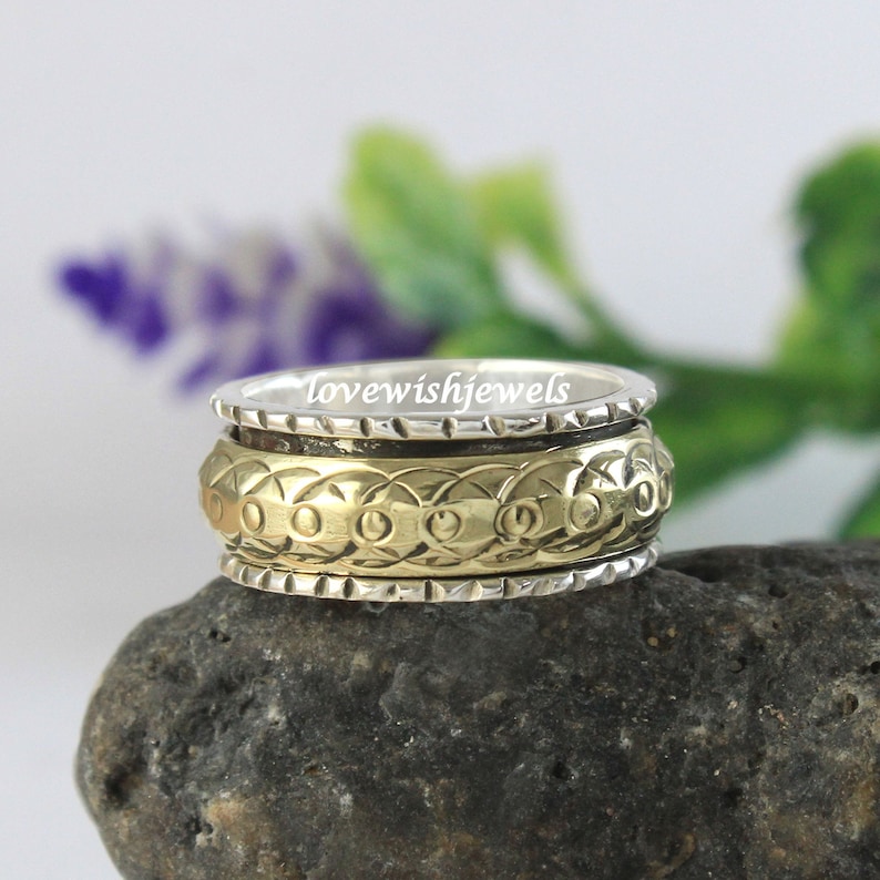 Anxiety ring silver ring Yellow spinner ring Spinning ring Vintage look meditation ring Silver jewelry Spinner band Fidget ring