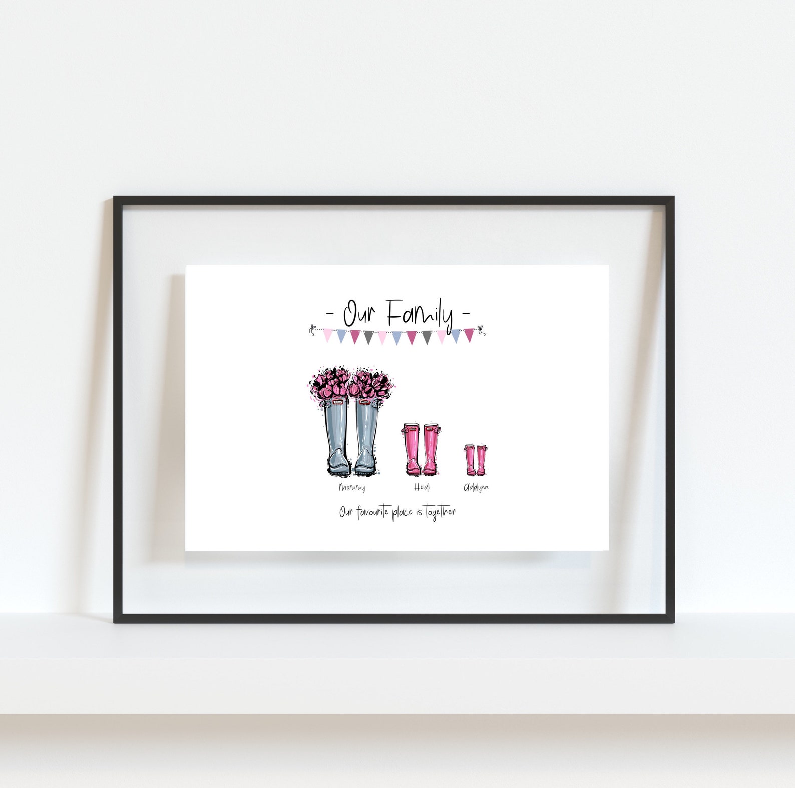 Personalised Family Print Welly Print Personalised Family Etsy