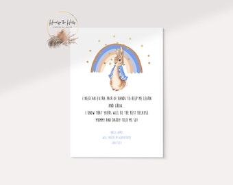 Peter Rabbit Rainbow Personalised Will you be my Godparents cards, Godmother, Godfather, Godparent, Peter Rabbit Card