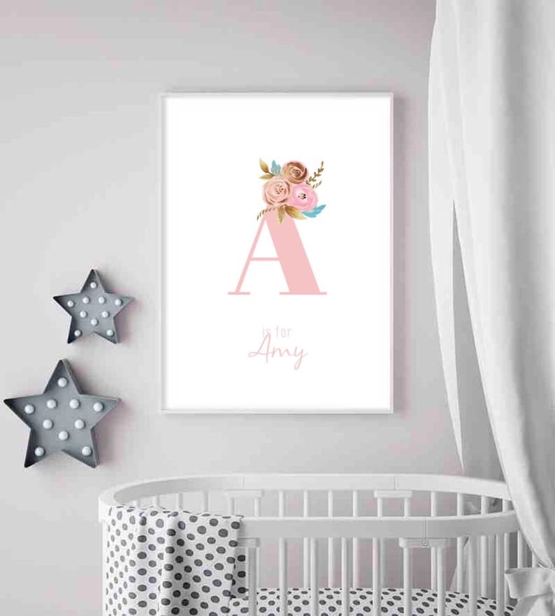 Girls Nursery Print New Baby Gift Personalised Nursery Print Monogram Print