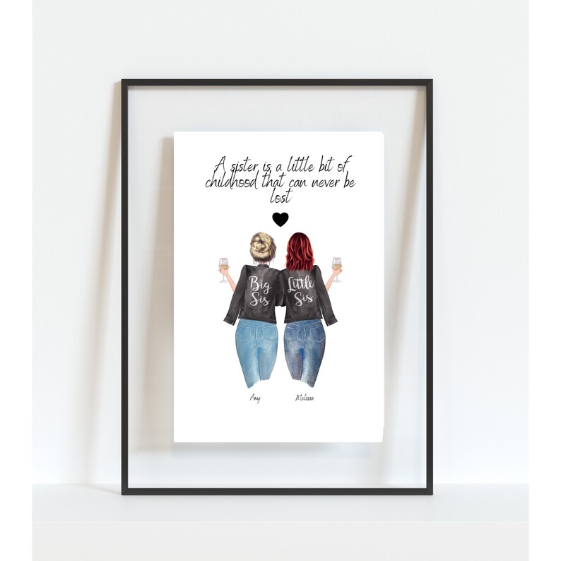 Schwester Print, Schwester Geschenk, Big Sis Little Sis, Bestie Geschenk, Familienportrait, Schwester Geschenk für Weihnachten, Beste Freundin Geschenk Bild 2