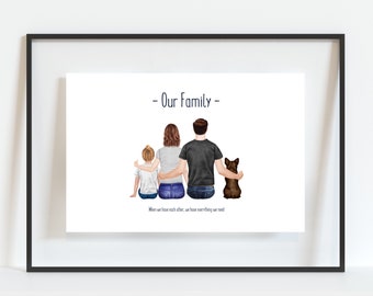 Portrait de famille personnalisé, Portrait d’animal de compagnie, Cadeau commémoratif, Cadeau de nouvelle maison, Cadeau de pendaison de crémaillère, Cadeau pour papa, Cadeau de famille, Cadeau pour maman, Imprimer