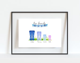 Personalised Family Print, Wellington Boot Print, Family Print, Personalised Names Print - Personalised Gift, Christmas Gift