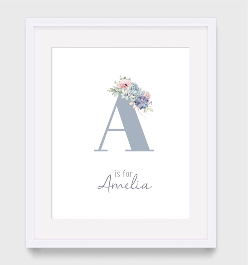 Girls Nursery Print New Baby Gift Personalised Nursery Print Monogram Print