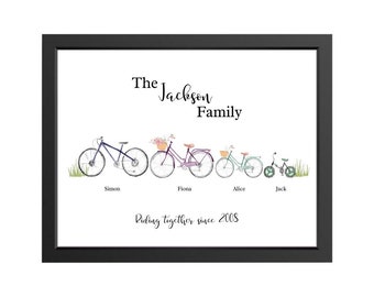 Family Bike Print, Personalised Family Print, Family Names Print, New home gift, Cycling gift, Christmas Gift