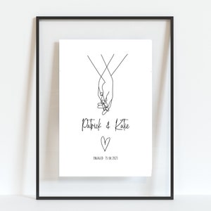 Personalised Engagement Print | Engagement Gift | Couples Gift | Happy Engagement | Congratulations | Present | Holding Hands | Line Drawing