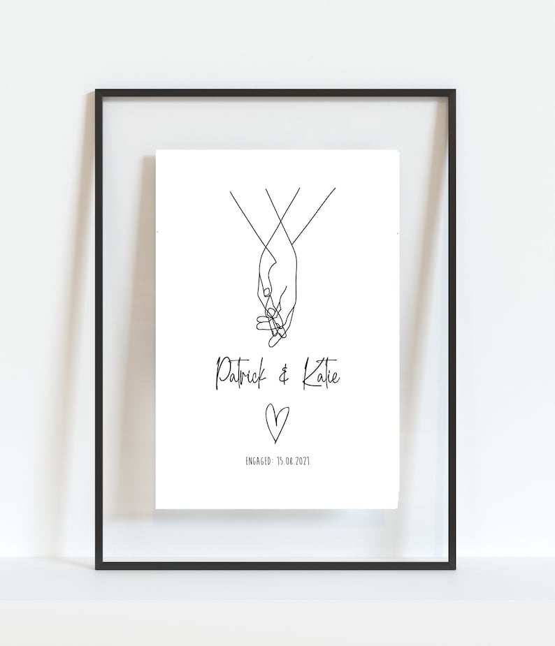 DIGITAL PRINT, Personalised Engagement Print Engagement Gift Couples Gift Happy Engagement Congratulations Present Holding Hands image 1