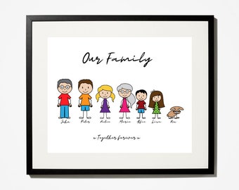 Personalised Family Print, Personalised Family Print, Stick Man Print, Family Wall Art, Family Wall Art, Customisable Prints - FRAMED