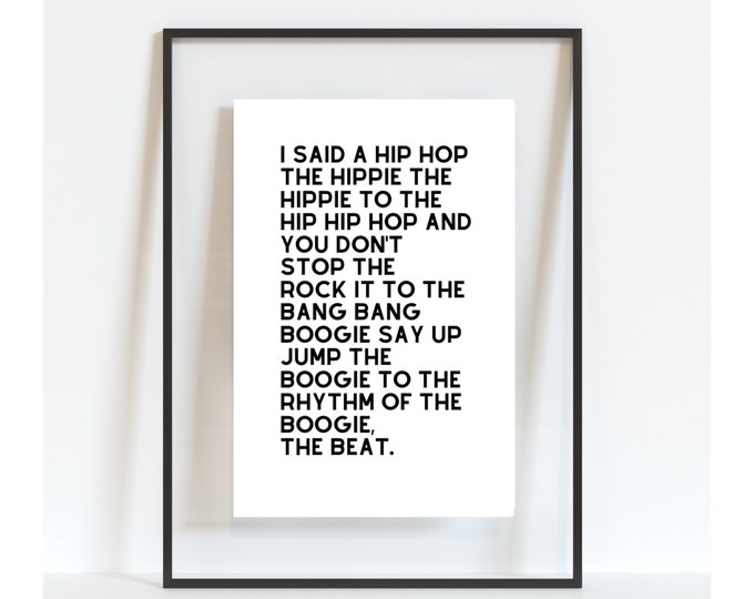 Rappers Delight chanson Lyrics Print, Picture Wall Art Paroles de chansons Print