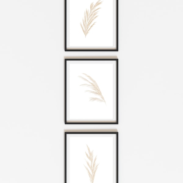 Set of 3 Pampas Grass Prints | Boho Flowers | Ornamental Grass Print | Beige Pampas Print | Natural | Neutral Print | Minimal | Leaf Print
