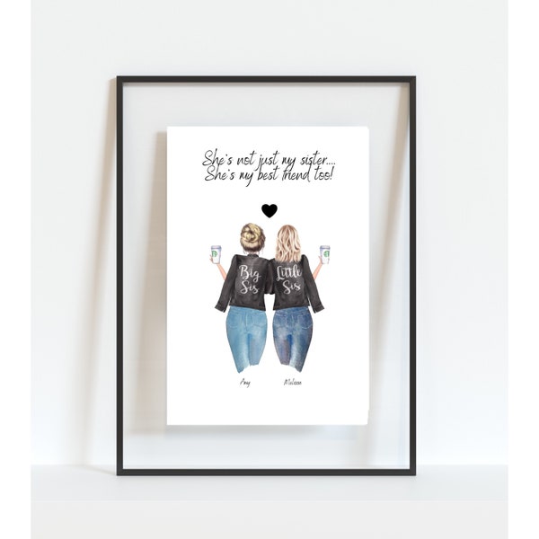 Sister Print, Sister Gift, Big Sis Little Sis, Bestie Gift, Family portrait, Sister Gift for Christmas, Best Friend Gifts