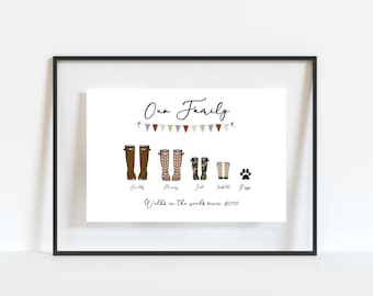 Personalised Family Print, Wellington Boot Print, Christmas Gift, Best Friend Gifts, Christmas Present, Secret Santa present