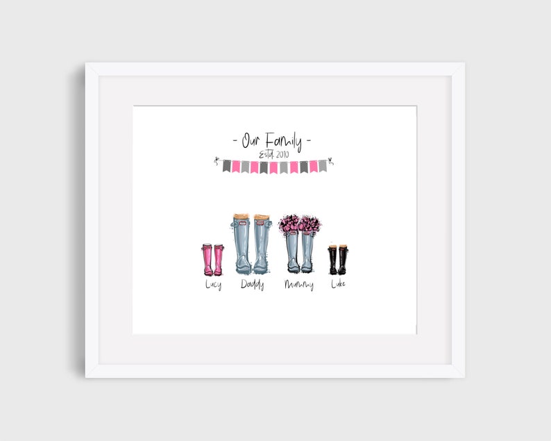 Personalised Family Names Print Personalised Family Print Christmas Gift Wellington Boot Print Welly Print Personalised Welly Print
