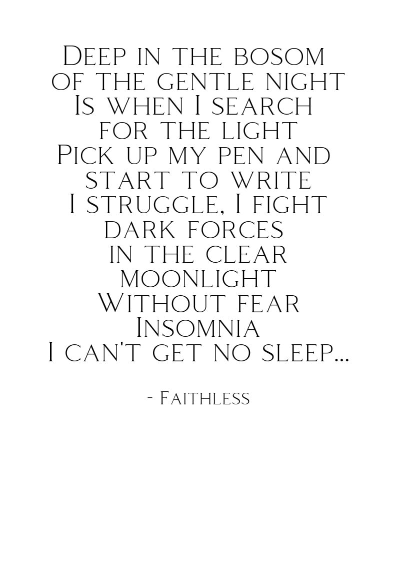 Faithless Song Lyrics Insomnia Lyrics Print Typography Etsy