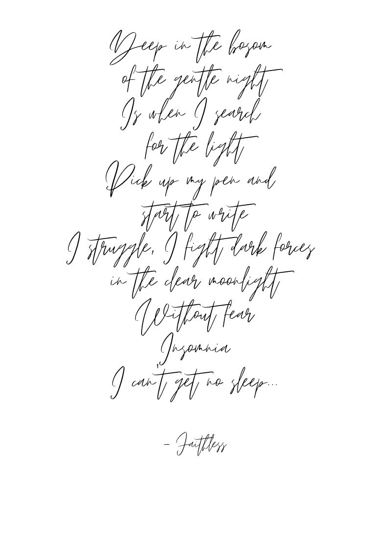Faithless Song Lyrics Insomnia Lyrics Print Typography Etsy