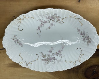 Vintage Roenthal RC Bavaria Hand Painted Violet Floral Oval Fruit Bowl - 13"