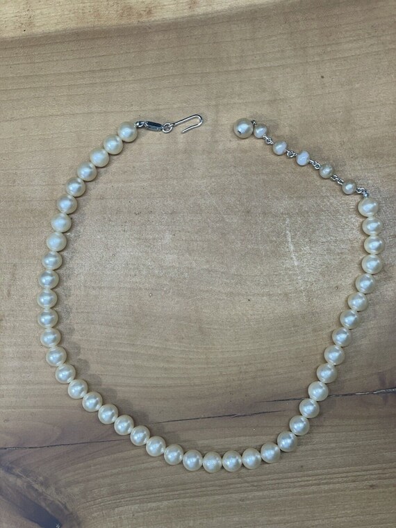 Signed Trifari Faux Pearl Necklace 15"