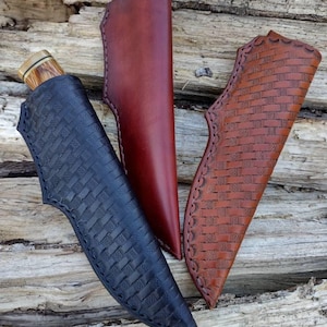 Anpassad knivslida i läder; För Buck 192 Vanguard eller liknande kniv; Vertikal slida, vänster- eller högerhänt