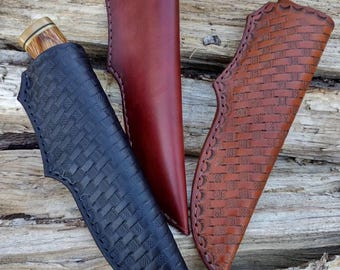 Custom Leather Knife Sheath; For Buck 192 Vanguard or Similar Knife; Vertical Sheath, Left or Right Handed
