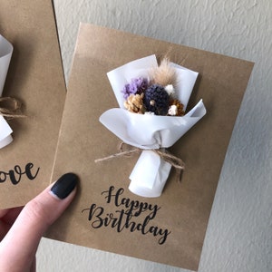 Birthday Dried Flower Cards - Kraft (Mini bouquet - Calligraphy)