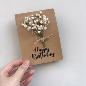 Tarjetas personalizadas de flores secas (aliento del bebé-caligrafía)
