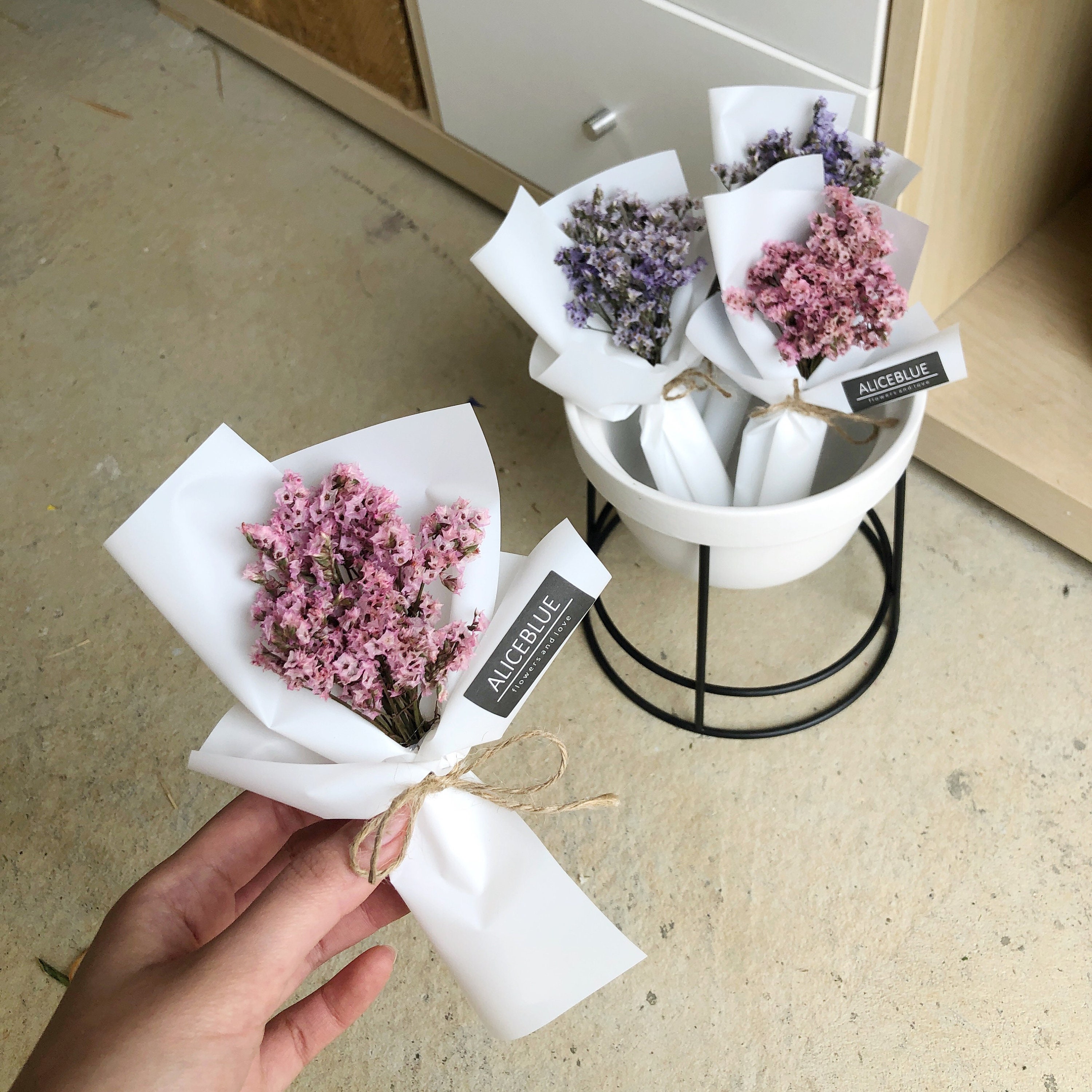 Mini Dried Flower Crystal Statice Bouquet Etsy